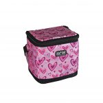 COOL*SAFE-Kühltasche in der Größe S, mit pinkem Stoff und Herzchenmuster, schwarzem Reißverschluss und Schultergurt.